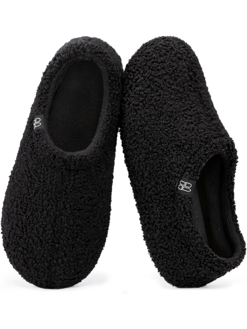 Women's Black Fuzzy Curly Fur Memory Foam Fleece Lining Loafer Slippers
